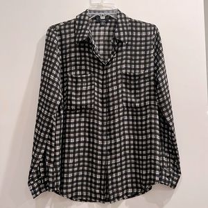 Lumiere Semi-Sheer Modern Plaid Button Down Top